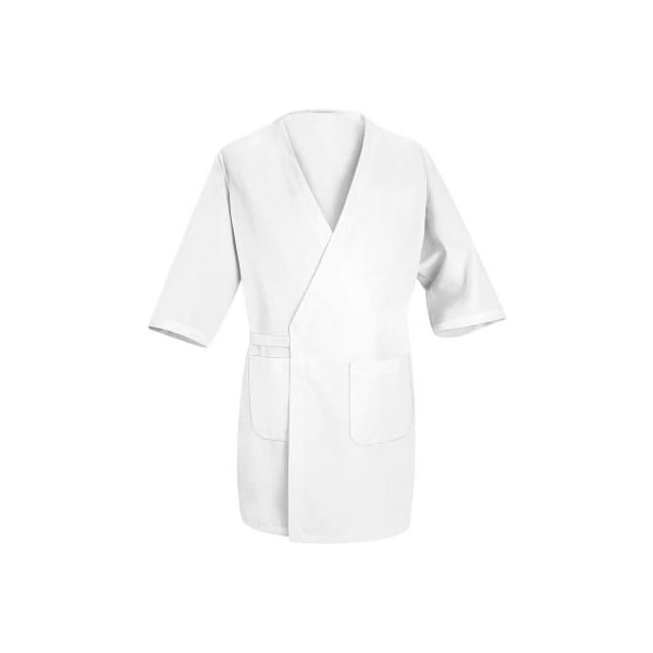 Red Kap Collarless Butcher Wrap W/Exterior Pockets, White, Polyester/Combed Cotton, 2XL